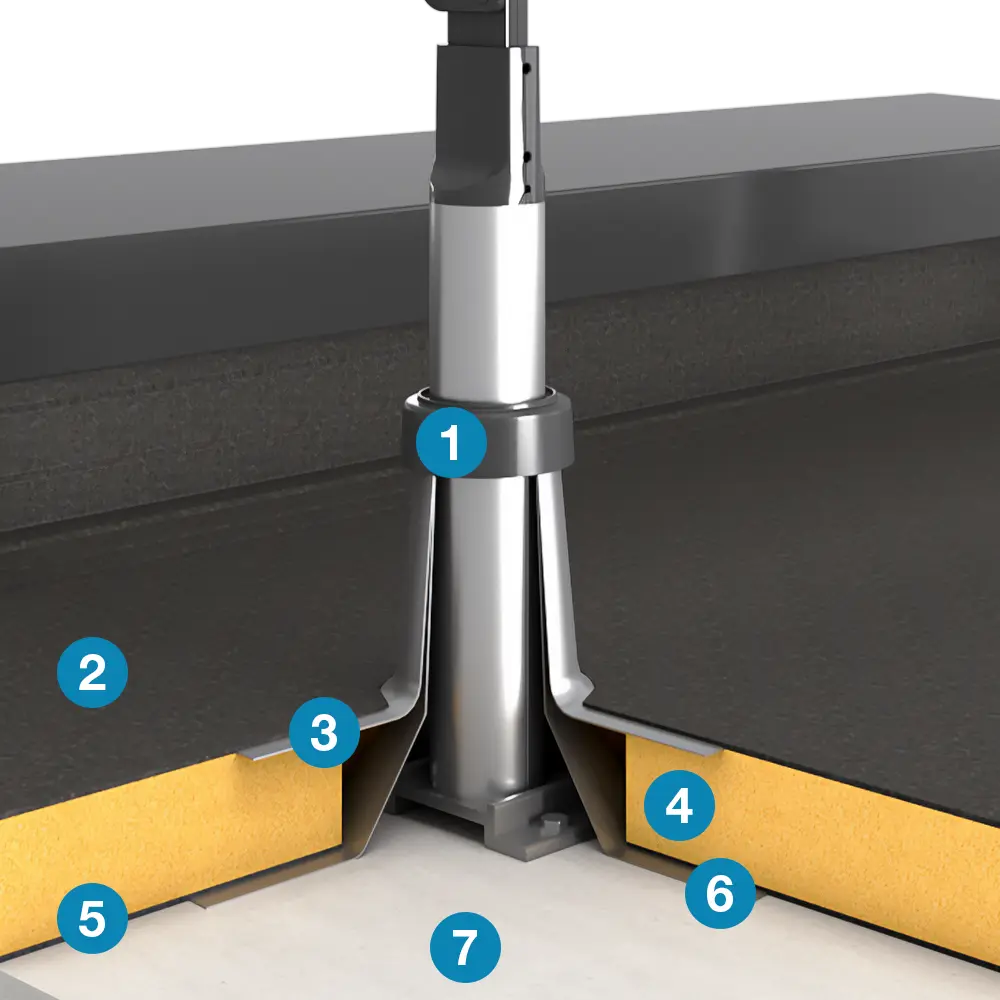 garde-corps de sécurité en aluminium Barrial décor sabot D fixation sur dalle à travers l'étanchéité